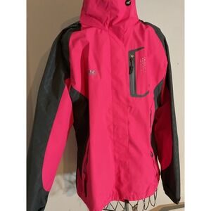 Diamond Candy Womens Pink Grey Waterproof Ski Jacket Windbreaker Medium Hoodless